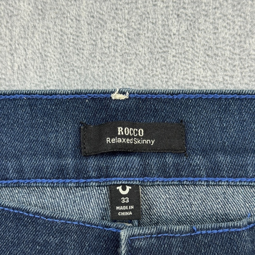 True Religion Jeans Mens 33 Blue Rocco Relaxed Skinny Denim Dark Wash Stretch - Picture 6 of 15
